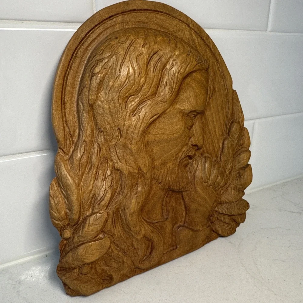 Art Future Hand Carved Wood Jesus Prayer Relief Plaque Religious Wall Art 8in